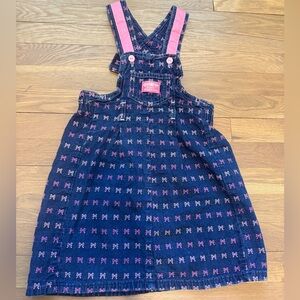 Vintage OshKosh Overall Dress with Pink Bow Print